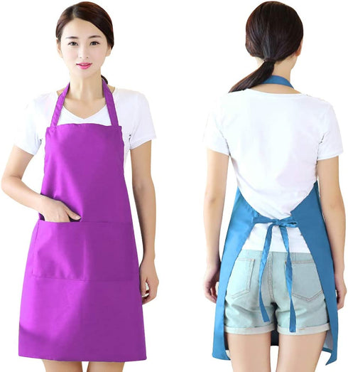 Fengek 8 Pcs Bib Apron for Unisex Colorful Kitchen Apron Bulk with 2 Roomy Pockets for Kitchen BBQ Painting Baking