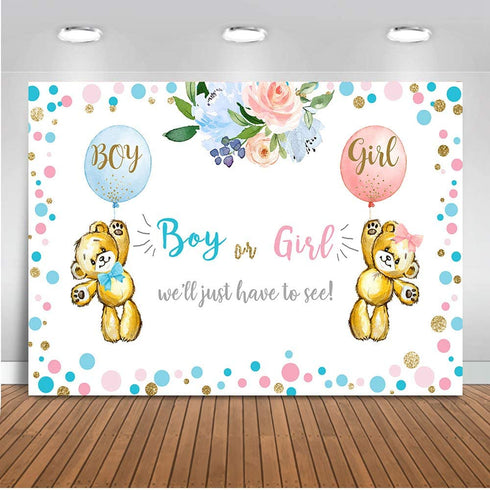 Avezano Boy or Girl Gender Reveal Background Blue or Pink Gender Reveal Floral Decoration Baby Gender Reveal Theme Banner (7x5ft)