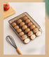 Egg holder for refrigerator Automatic Rolling, Egg Storage box Brown Transparent Drawer, Egg Tray Fridge Organizer For Household, Smart Stackable Devil Egg Container with Lid (Two Layers)