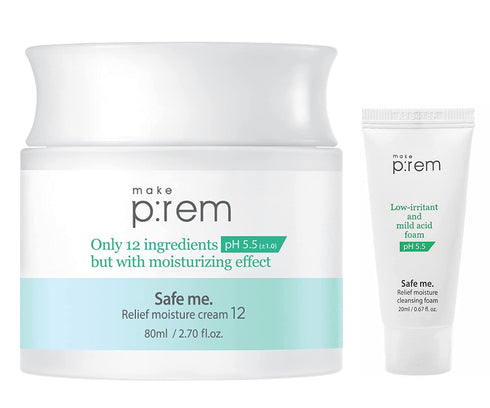 MAKEPREM Safe Me. Relief Moisture Cream for Dry Sensitive Skin - Moisturizer Night Cream - Hydrating & Nourishing, Reduce Redness, Acne & s with Hypoallergenic VEGAN EWG Verified (2.70 Fl Oz with Minis)