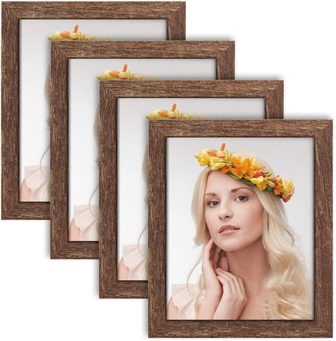 ZIRANLING 8x10 Picture Frame Wood Rustic Brown Set with High Definition Glass for Table Top and Wall Mounting Display(ZRL-8x10-4RB)