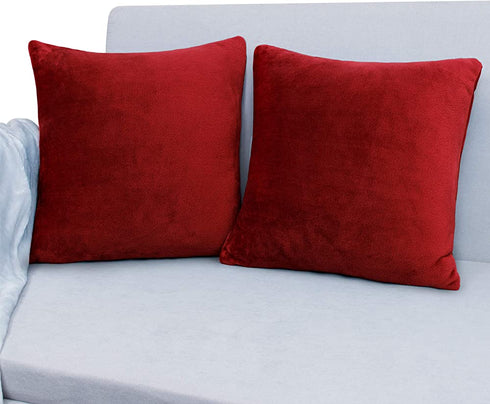 PAVILIA Decorative Throw Pillow Covers, Set of 2, 20x20, Solid Wine Red | Square Pillow Case for Sofa Couch Bed Bedroom Living Room | Fleece Velvet Plush Soft Decor Accent Zipper Euro Cushion Cover