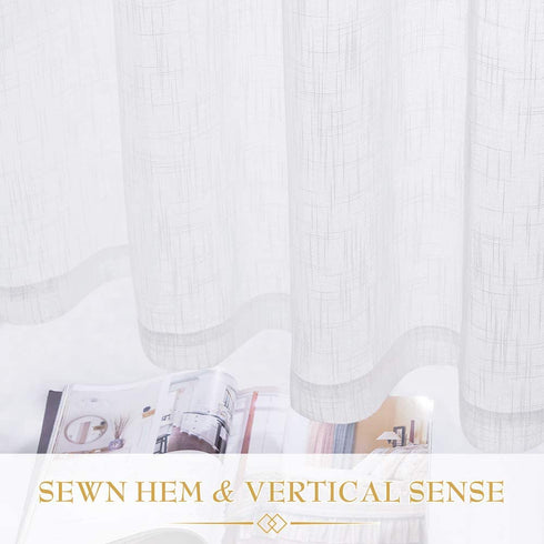RYB HOME Sheer Curtains White - 100 inches Extra Wide Linen Semi Sheer White Backdrop Large Window Curtains for Bedroom Dining Living Room Sliding Glass Door, 100 x 84 inches Long, 1 Panel
