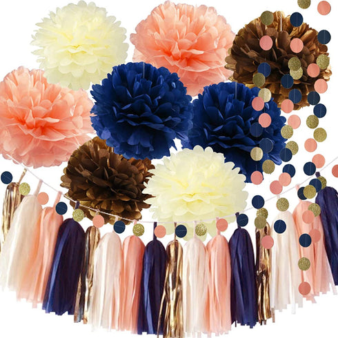 Navy Peach Birthday Decorations Bridal Shower Decorations Qian's Party Navy Peach Weddings/Navy Peach Party Decorations/Hen Party Bachelorette Party Decorations