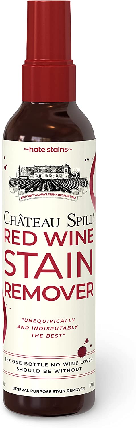 CHATEAU SPILL Red Wine Stain Remover for Clothes – 4oz Safe Stain Remover Spray for Stubborn Stains - Cleaner Wipes Away New and Set on Tablecloth, Garment, Carpet, Upholstery and Laundry
