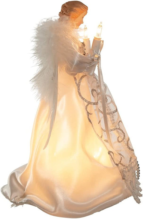 Kurt Adler UL 10-Light Angel Treetop, 9-Inch, White/Silver