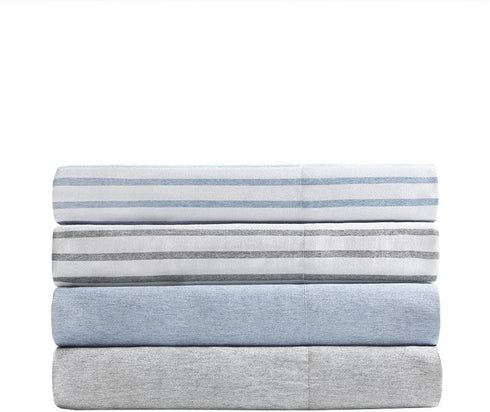 Madison Park Essentials Chambray Printed ultra soft 4 piece sheet set, Grey Stripe, Full