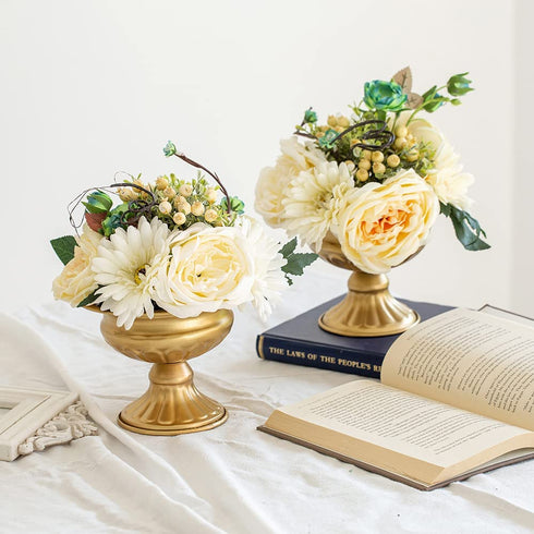 Nuptio Pcs of 2 Mini Sized Metal Urn Planter Elegant Wedding Centerpieces Vase for Wedding Party Decoration, 12.6cm/4.96" Tall Trumpet Vase Flower Holder for Anniversary Ceremony