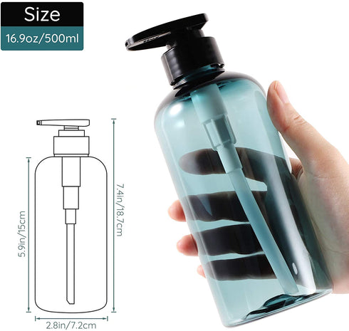 Shower Bottles Refillable with Labels, Segbeauty 3pcs 16.9oz Liquid Soap Dispenser for Bathroom, 500ml Pump Bottles for Body Soap Shampoo Conditioner Shower Gel Lotion Hotel, Plastic Press Dispenser