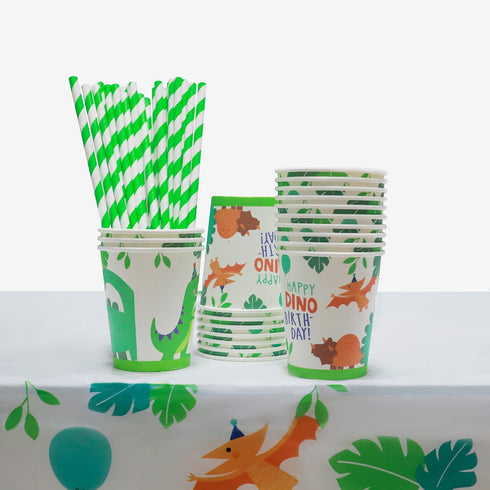 Dinosaur Birthday Party Supplies,Serves 20 Dinosaur Plates Napkins Cups and Tablecloth Banners Straws Set for Dinosaur Theme Birthday Party Decorations for Boys Kids Disposable Dinner Tableware Set