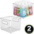 mDesign Metal Bathroom Storage Organizer Basket Bin - Farmhouse Wire Grid Design - for Cabinets, Shelves, Closets, Vanity Countertops, Bedrooms, Under Sinks - Square, 2 Pack - Chrome