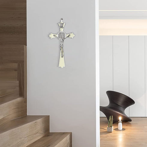 Saint Benedict Enamel Crucifix - Crucifix Wall Cross Metal Wall Art-8 Inch Cross Give Blessing and The Spiritual Sacred:Faith Gift for your Acquaintances