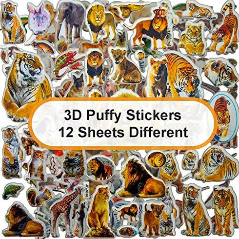 Creammuffin Stickers Party Supplies Kits for Toddlers, Children 3D Puffy Animal Stickers Tiger Sticker- Over 180 Stickers (Real Animal)