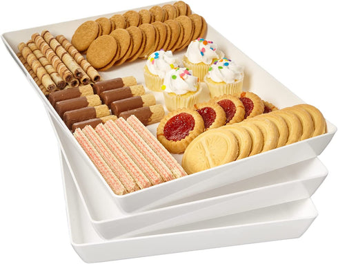 Avant 15" x 10" Plastic Serving Tray | Perfect for Serving Appetizers, Snacks, and Desserts, Creating Charcuterie Trays, Sorting Puzzle Pieces, Crafting and More | Set of 3 White