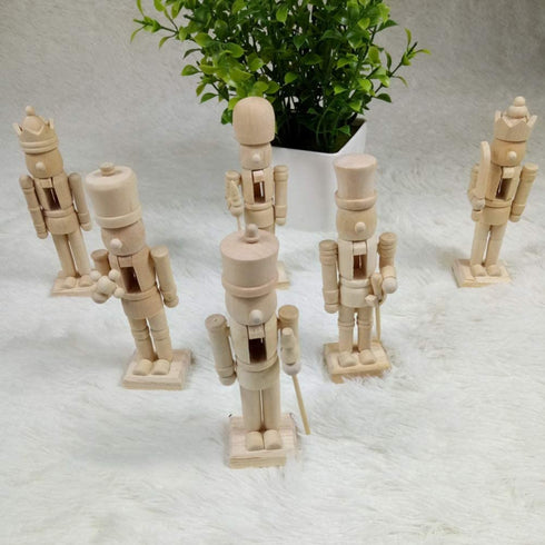 Sizet Unfinished Wood Nutcracker Ornaments Unpainted Mini Wooden Figurines, Set of 6