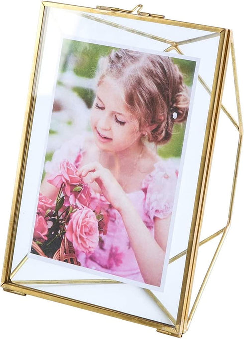 Levilan 4x6 inch Multi Glass Picture Frame Family Photo Display for Desk or Wall, Nordic Geometry Home Decor Double Glass & Brass Metal (4x6?)