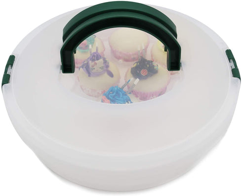 10 Inch Portable Pie Cupcake Carrier Deviled Egg Tray with Lid and Tray 3-In-1 Round Cupcake Container Egg Holder Muffin Tart Cookie Keeper Food (Green)