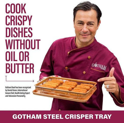 Gotham Steel Crisper Tray for Oven, 2 Piece Nonstick Copper Crisper Tray and Basket, Air Fry in your Oven, Great for Baking and Crispy Foods, As Seen on TV Extra Large Size, 13.4 x 11.4