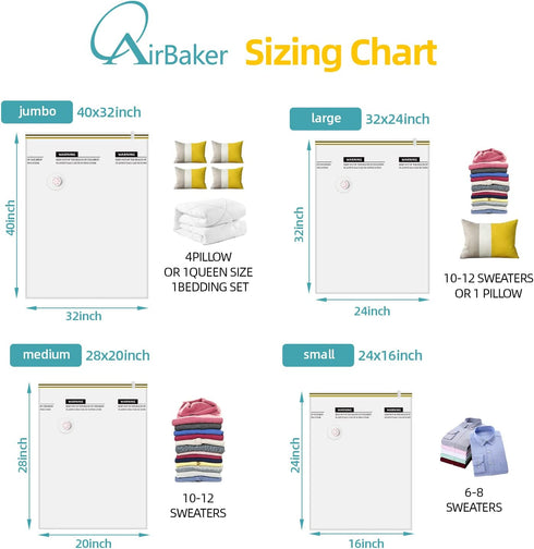 AirBaker Vacuum Storage Bags, Space Saver Bags 8 pcs (3 x Jumbo, 2 x Large, 3 x Medium) for Comforters Blankets Clothes Pillows Travel Vacuum Storage Seal Bags Hand Pump Included