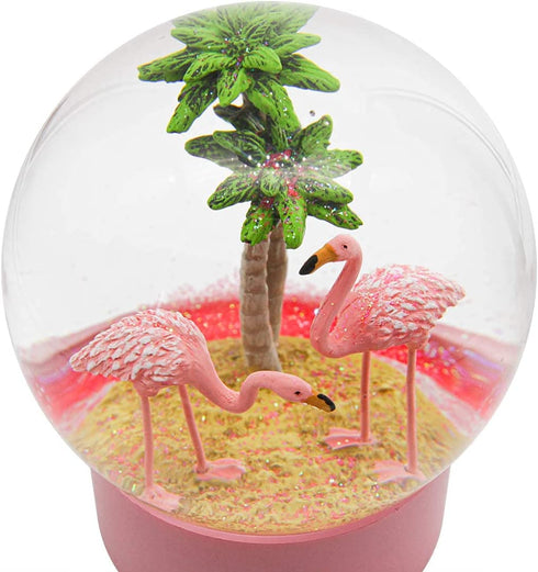 ANGELLOONG Pink Flamingo Snow Globe for Kids Girls, Originality 3D Flamingo Glitter Glass Snow Globes for Valentines Home Decor, 100MM