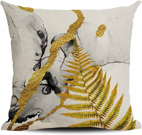 CARROLL Set of 4 Gold Leaf Black Ink Marble Pattern Home Decoration Pillow Cover Modern Square Sofa Cushion Cover 18x18 Inch