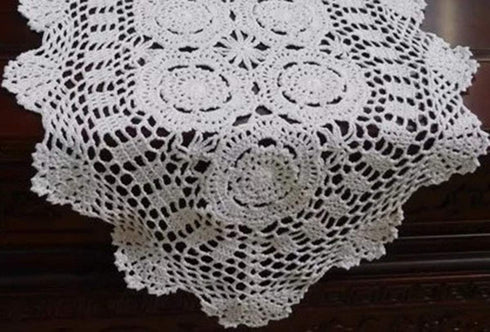 Janef White Handmade Crochet Cotton Table Runner Lace Doilies Doily Oval Dresser Scarves,16 by 35 Inches.