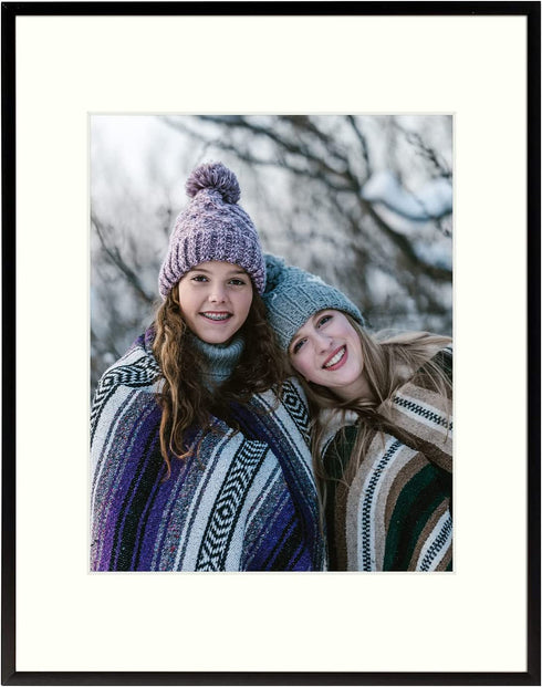 AUEAR, 11x14 Aluminum Wall Mounting Photo Frame with Ivory Mat for 8x10 Pictures Includes Sawtooth Hangers, Spring Clips Real Glass (Black)