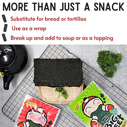 Big Crispy Seaweed Snack Sheets by Tao Kae Noi | Japanese Sauce Flavor Thai Seaweed Chip | Healthy Nori Snacks for Kids and Adults | 12 Individually Wrapped Sheets per Box, 3.2g each