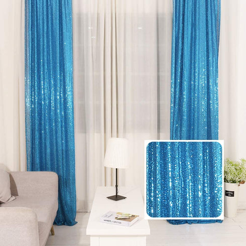 Trlyc 2FT by 8FT Christmas Turquoise Sequin Curtain Backdrop for Father'Day Wedding Party