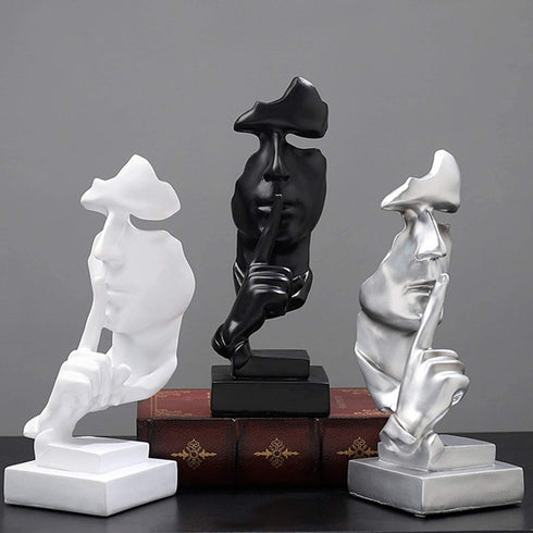 aboxoo Thinker Statue, Silence is Gold Abstract Art Figurine, Modern Home Resin Sculptures Decorative Objects Piano Desktop Decor for Creative Room Home, Office Study Decor (Black)