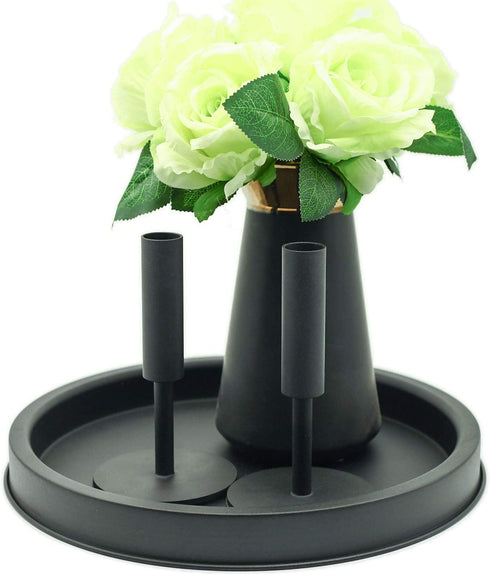SUJUN Matte Black Metal Candle Holder Tray, Home Decor Accessories for The Coffee Table and Dining Table Large