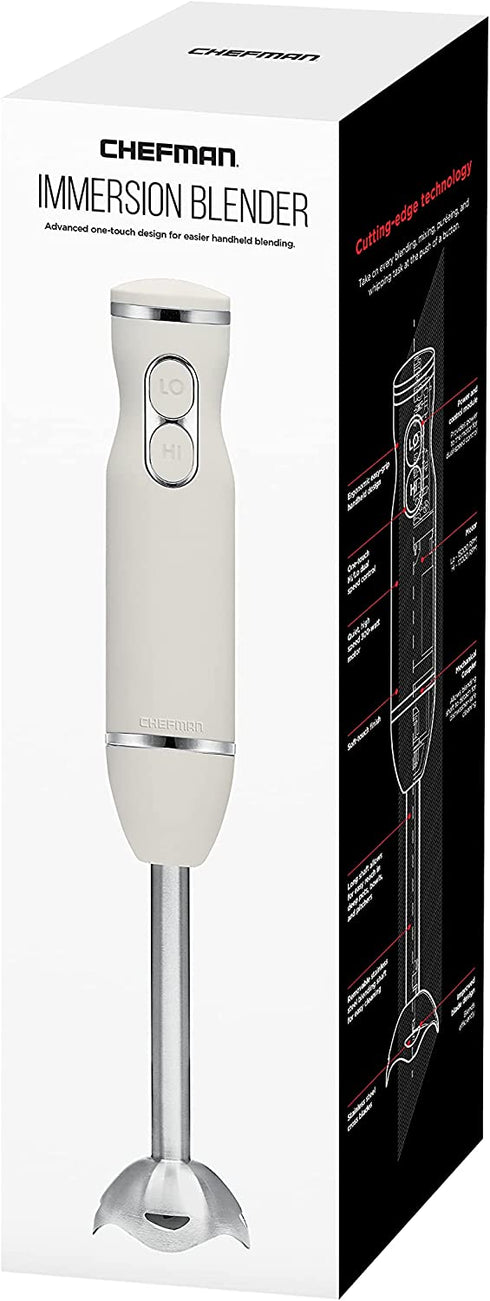 Chefman Immersion Stick Hand Blender with Stainless Steel Blades, Powerful Electric Ice Crushing 2-Speed Control Handheld Food Mixer, Purees, Smoothies, Shakes, Sauces & Soups, Ivory