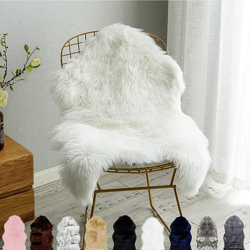Carvapet Luxury Soft Faux Sheepskin Chair Cover Seat Cushion Pad Plush Fur Area Rugs for Bedroom, 2ft x 3ft, White