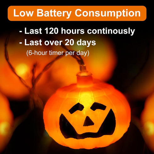 GameXcel Halloween Pumpkin Lanterns String Lights, 16.4FT 30 LEDs Jack O Lantern Lights with Remote Control & Timer 8 Lighting Modes Battery-Powered for Halloween Decorations Indoor Outdoor Decor