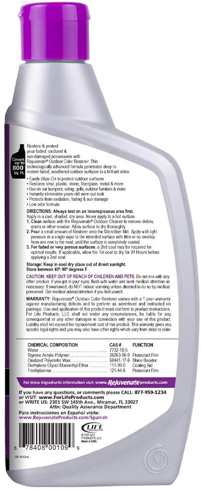 Rejuvenate Outdoor Color Restorer Instantly Restores Faded Sun-Damaged and Oxidized Possessions and Protects from Future Wear 16oz (16oz)
