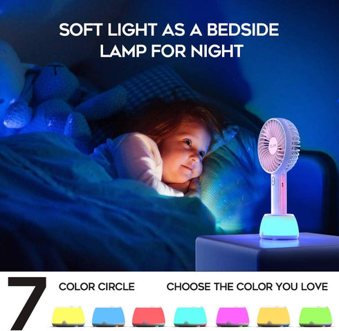 OCUBE Handheld Fan, Mini Hand Held Fan with 7 Color LED Light Base, 2000mAh Battery Operated USB Rechargeable Desk Fan, 3 Speeds Electric Portable Personal Cooling Fan for Home Office Travel (Pink)