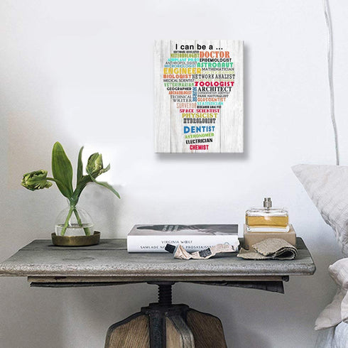 Classroom Wall Art, Inspirational Quotes Wall Decor Family Rustic Painting Canvas Prints Framed Artwork for School Children's Room Bedroom Office Pictures Posters (12 X 15 inch, White - I can be a)