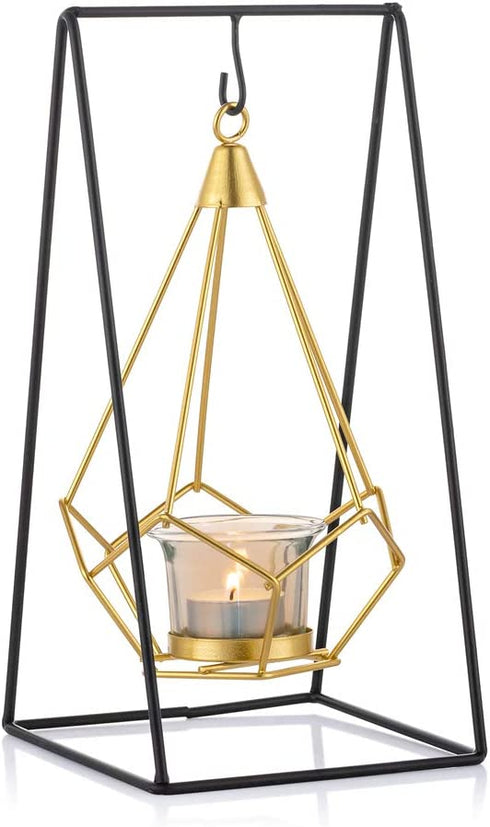 Sziqiqi Geometric Tea Light Candle Holder with Votive Glass and Display Stand, for Candle Flower Greenery Air Plant Tabletop Decor Holiday Centerpiece, Swing Set Design