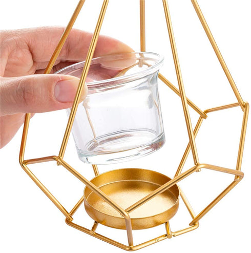 Sziqiqi Geometric Tea Light Candle Holder with Votive Glass and Display Stand, for Candle Flower Greenery Air Plant Tabletop Decor Holiday Centerpiece, Swing Set Design