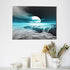Tourrest Teal Grey Coastal Beach Canvas Wall Art Black and White Artwork Blue Sea Ocean Moon View Nature Landscape Large Wooden Wall Décor Seaside Waves Poster Modern Home Print Painting for Office