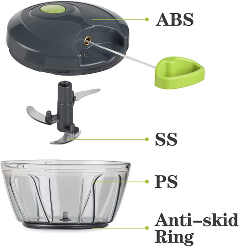 Manual Food Chopper Vegetable Cutter, Chopper Hand String Vegetable Chopper Onions Cutter for Vegetable Fruits Nuts Durable BPA Free Food Safe Material (2 Cup-Gray)