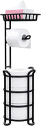 Toilet Paper Holder Stand with Shelf, Free Standing Toilet Tissue Roll Storage Rack for Bathroom, Black