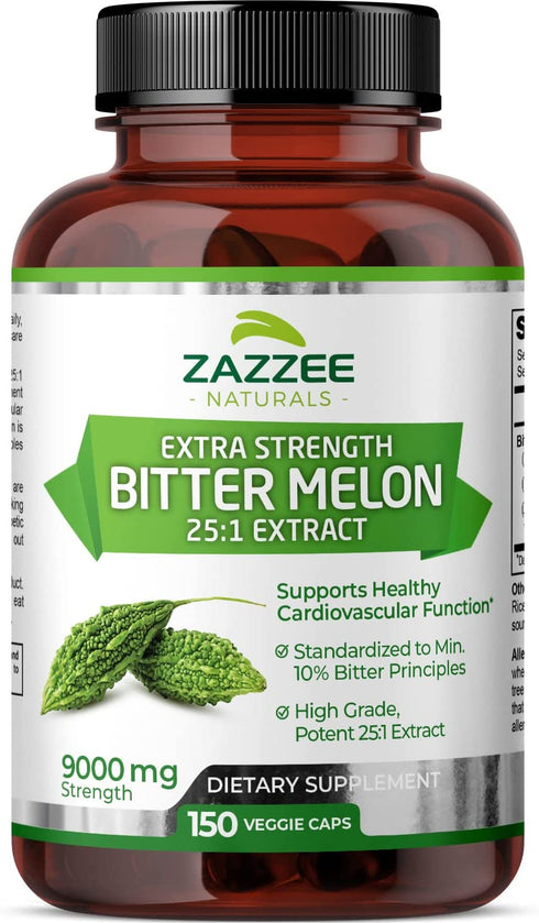 Zazzee Extra Strength Bitter Melon 25:1 Extract, 9000 mg Strength, 150 Vegan Capsules, 10% Bitter Principles, 5 Month Supply, Non-GMO and All-Natural