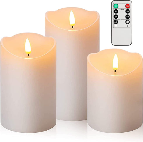 Flameless Candles Waterproof Outdoor LED Candles Battery Operated Candles with Remote Timers & 3D led Flame, Flameless Candles for Decorations (Set of 3)