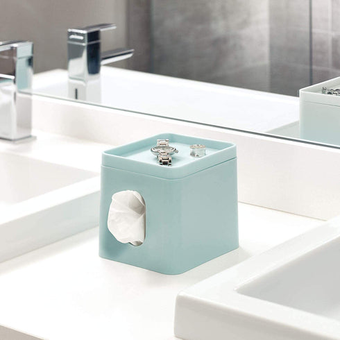iDesign Cade Facial Tissue Cover, Boutique Box Bathroom Holder for Vanity, Countertops, Desk, Office, Dorm-Matte Soft Aqua, 15.5 cm x 13.1 cm x 13.7 cm