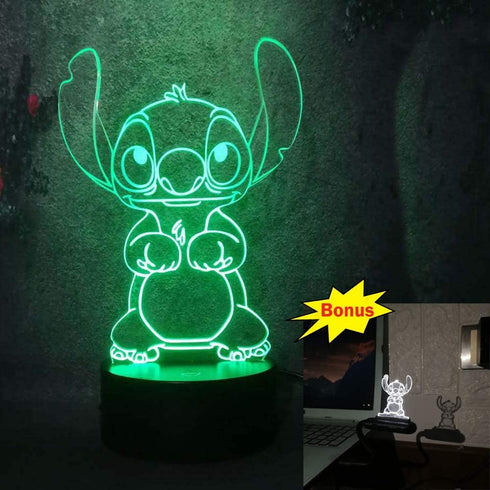 Yan-tech Cute Cartoon lilo Stitch 3D Visual Night Light 16 Colors Remote Control Touch Sensor USB Base Charge AA Battery Powered Baby Room Bedroom Table Light Kids Christmas Gift Deco