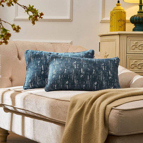 SleepMan Set of 2 Thick Chenille Pillow 12x20 Covers Throw Pillow Covers Home Decor for Couch Bed Sofa Bedroom Car Navy Blue 12x20