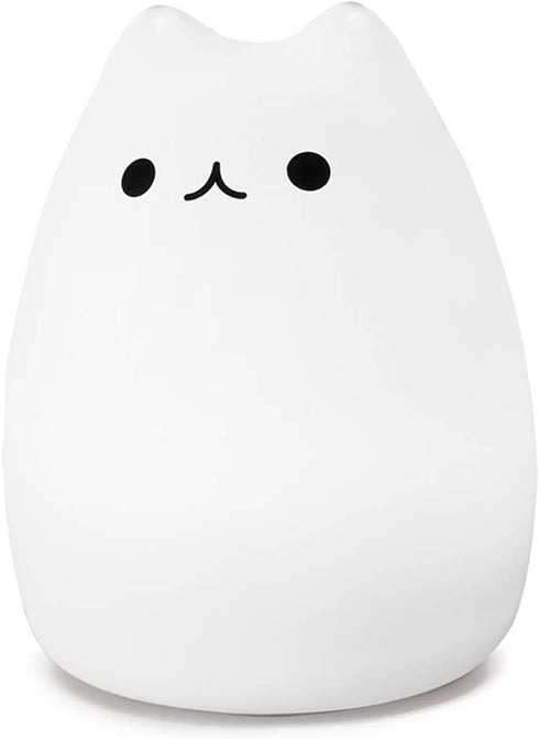 WoneNice Portable Cute Cat Silicone LED Night Lamp,USB Rechargeable Children Night Light with Warm White & 7-Color Breathing Modes, Touch Sensor Control, Christmas Gifts for Baby, Kids, Adults