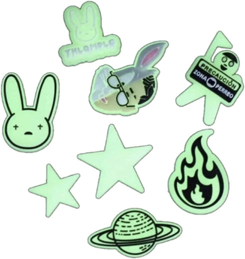 Set Of 8 BAD BUNNY Glow in the Dark Charms for Shoe Decoration Wristband Bracelet Party Gifts Boy Girls Men Women