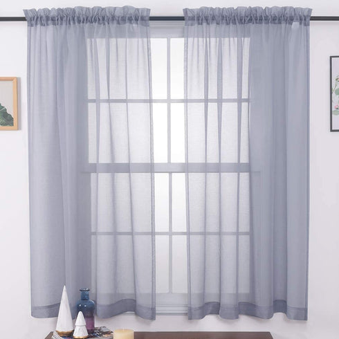 MYSTIC-HOME Sheer Curtains 63 Inch Length, Rod Pocket Voile Drapes for Living Room, Bedroom, Window Treatments Semi Crinkle Curtain Panels for Yard, Patio, Parlor, Set of 2, 52"x 63", Silver Grey